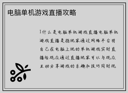 电脑单机游戏直播攻略